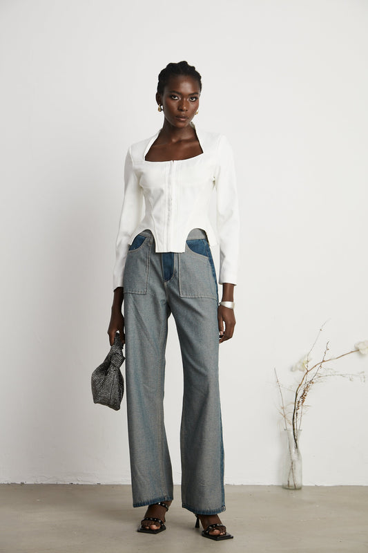 Clothilde wide-leg panelled jeans