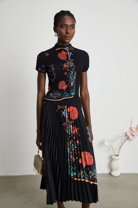 Josiane pattern-print knitted top & skirt matching set