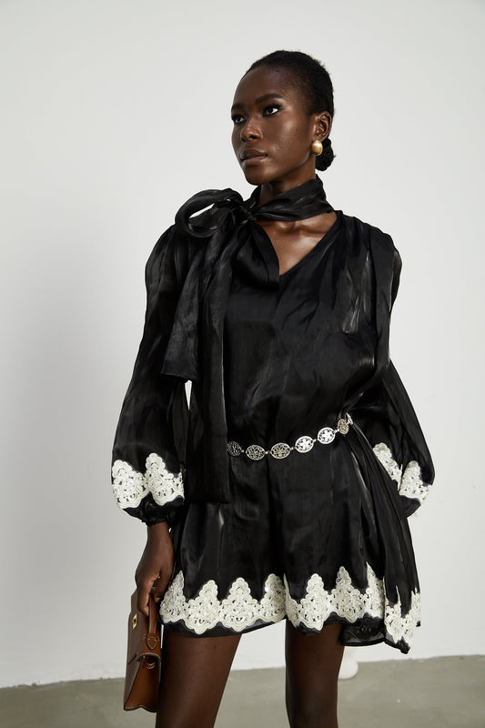 Delphine faux-pearl embellished mini dress in Black (US Only)