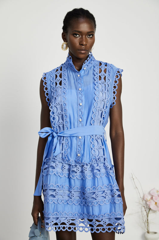 Mireille blue cut-out belted mini dress