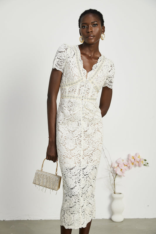 Kalena embellished lace midi dress (US Only)