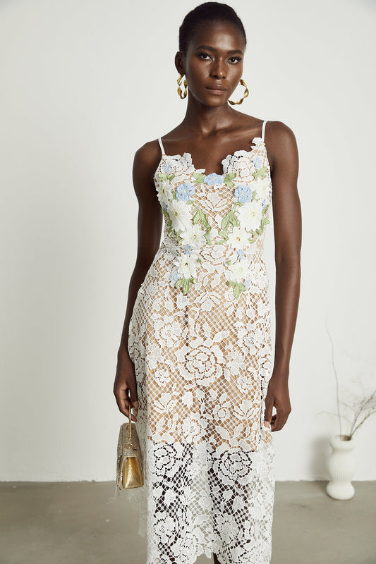 Hermine faux-floral embellished semi-sheer midi dress (US Only)