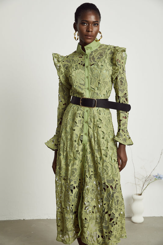 Noémie floral-embroidered midi dress in Green