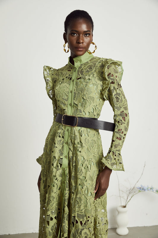 Noémie floral-embroidered midi dress in Green