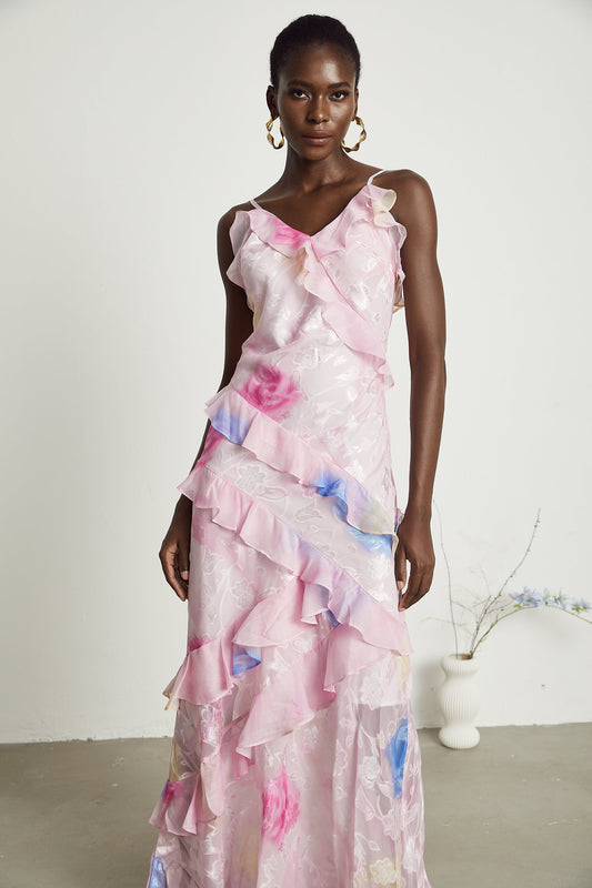 Lorenza floral jacquard ruffled maxi dress