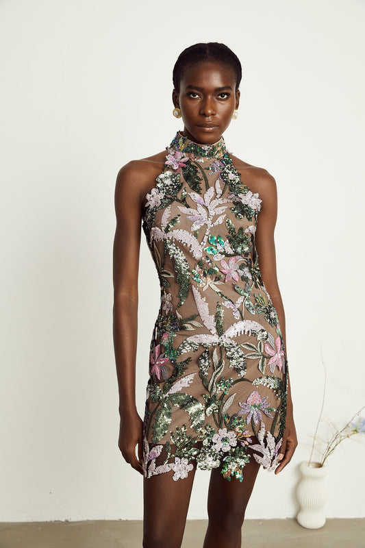 Géraldine sequin-embellished embroidered mini dress