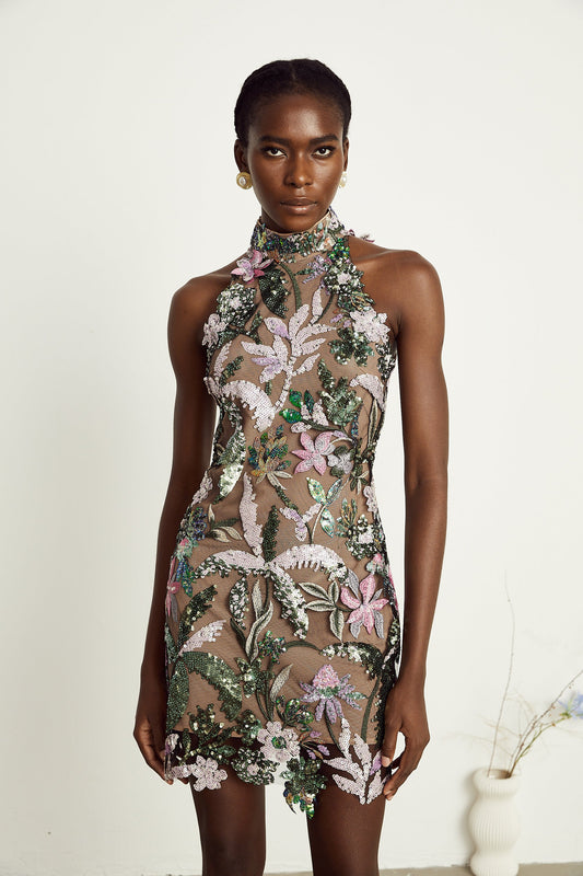 Géraldine sequin-embellished embroidered mini dress