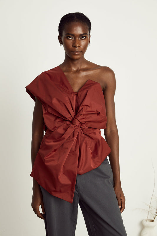 Hermine red bow-detail asymmetrical top