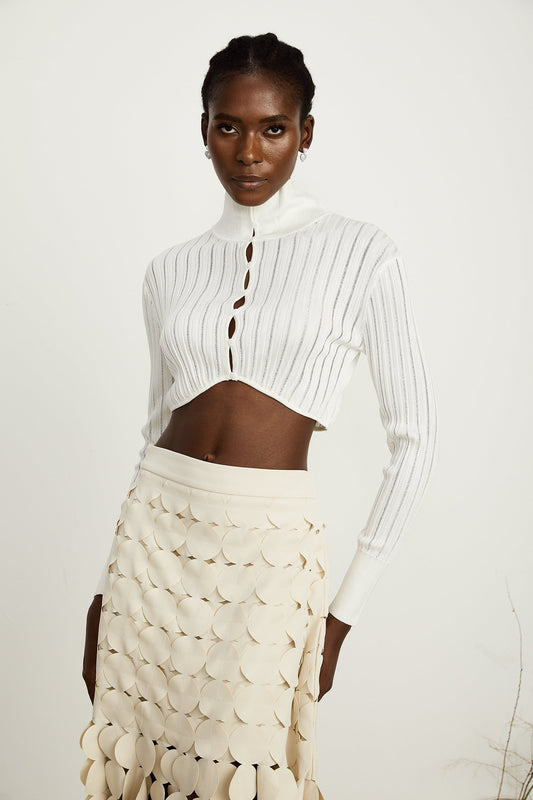 Éléonore white high-neck ribbed-knit crop top