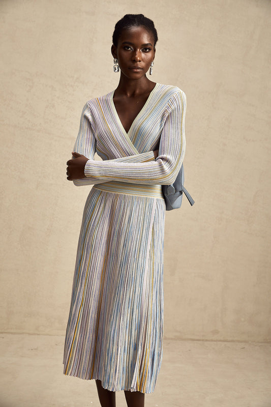 Amélie vertical-stripe knitted midi dress