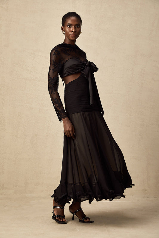 Maïwenn floral-lace panelled maxi dress