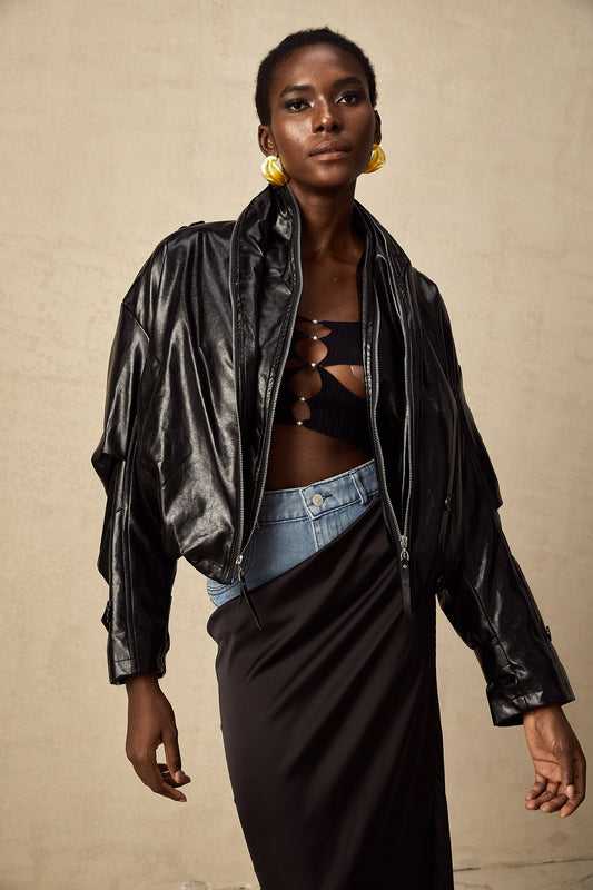 Virginie quilted cropped leather jacket