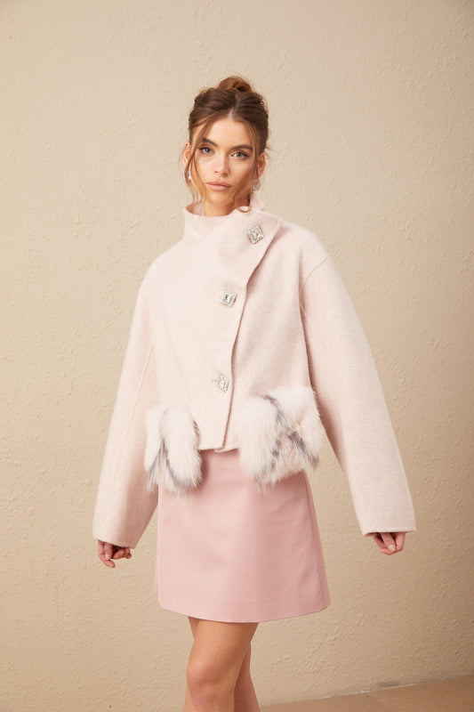 Vienne pink diagonal-placket short coat