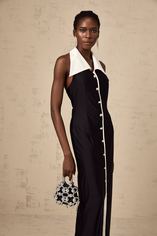 Alessandra color-blocked fitted maxi dress