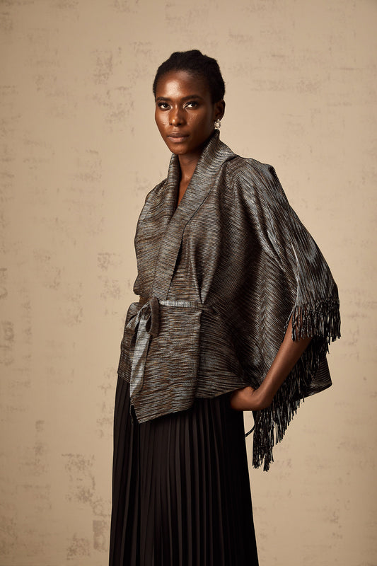 Dextard black gilded creased top & skirt matching set