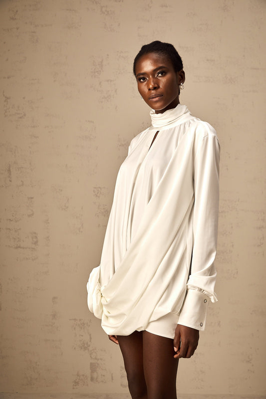 Maeva faux-flower ruched mini dress in White