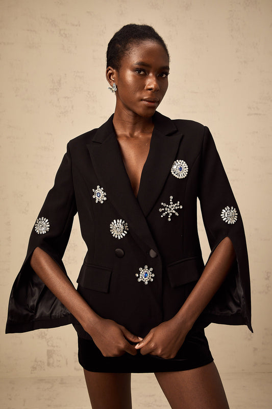 Geltrude black crystal-embellished slit-cuff blazer (US Only)