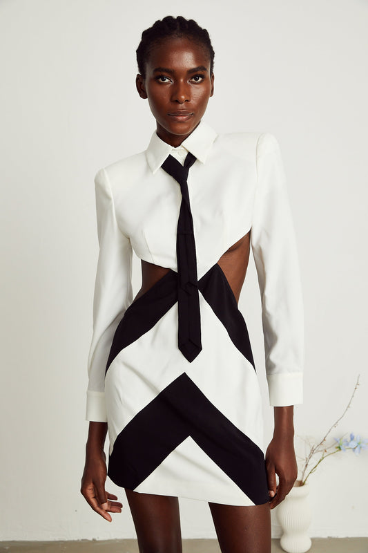 Ophelia neck-tie cut-out mini dress