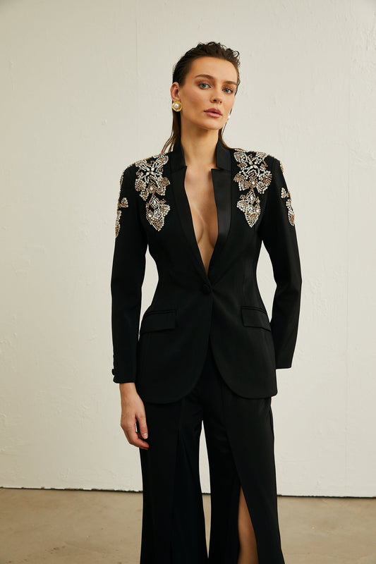 Delphine black embellished jacket & trousers matching set