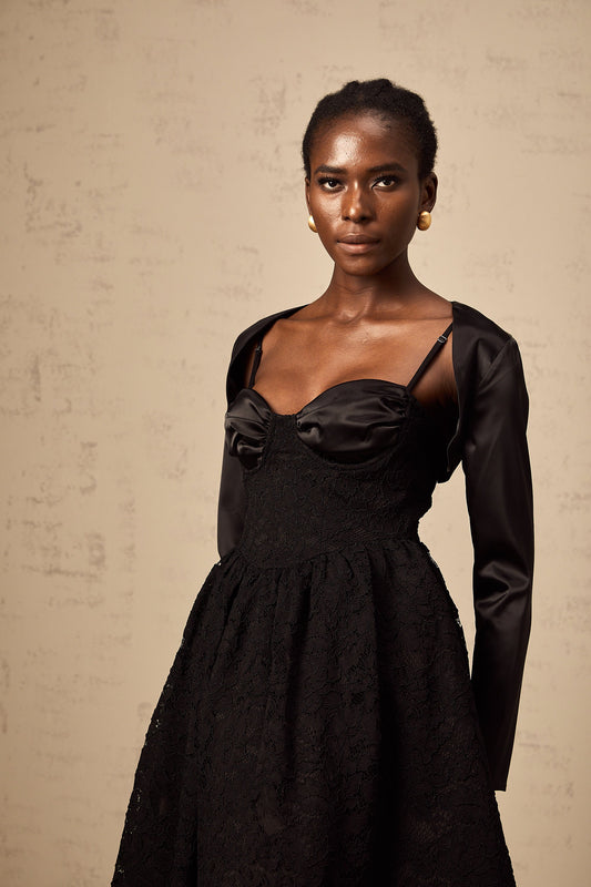 Sidonie black floral-lace top & dress matching set