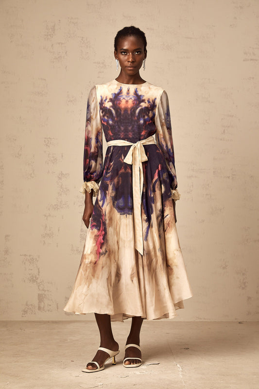Urbaine smudged graffiti-print silk midi dress