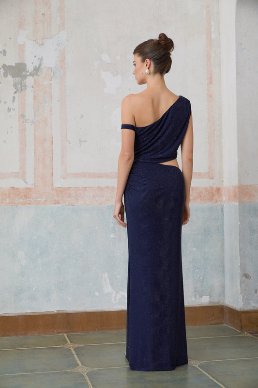 Alizée blue cut-out rhinestone maxi dress