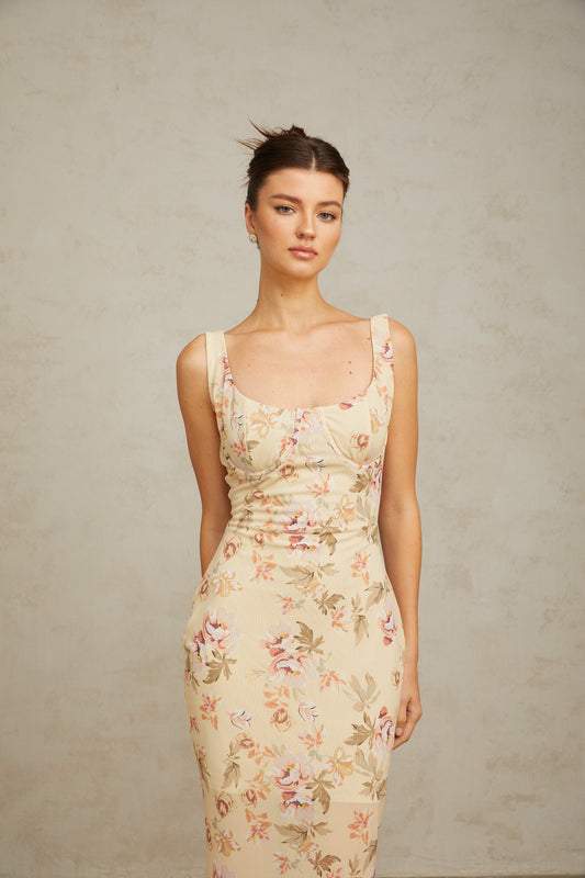 Alizée yellow floral-print sleeveless maxi dress