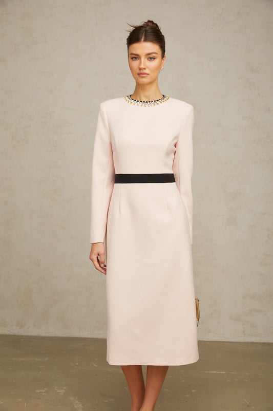 Anaïs pink crystal color-blocked midi dress (US Only)