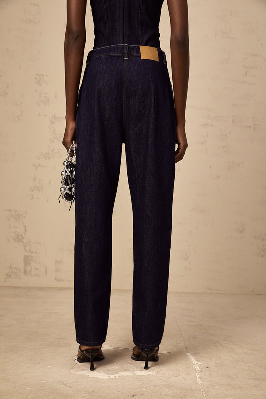 Danaé blue high-rise pleated-detail jeans