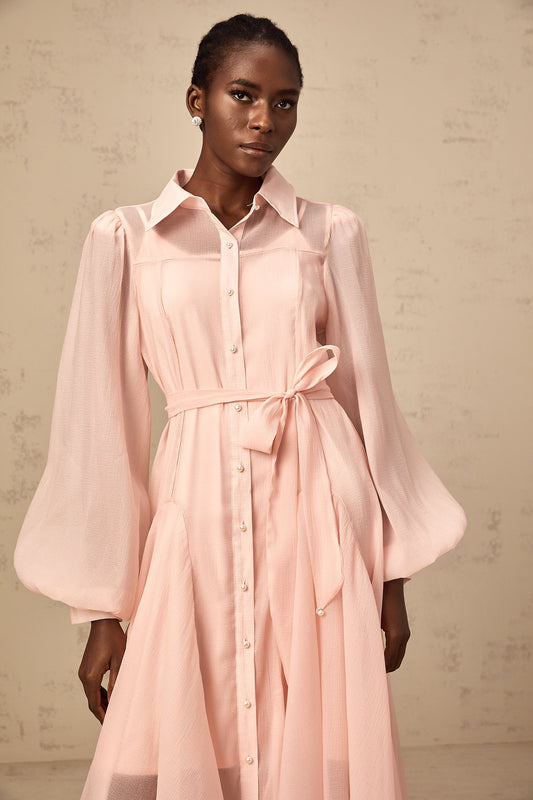 Sibylle pink tied-waist midi shirt dress