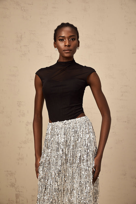 Virginie two-tone corset-style top & skirt matching set