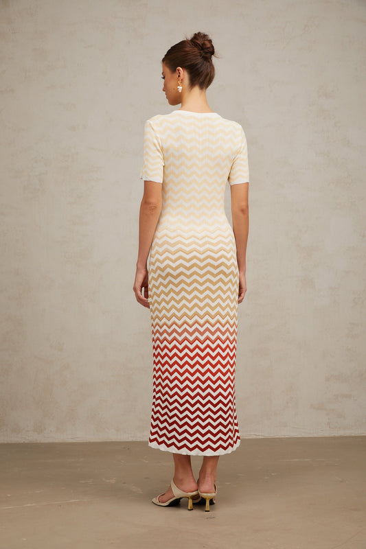 Isabel Zigzag Woven Knit Midi Dress in Sunny Yellow