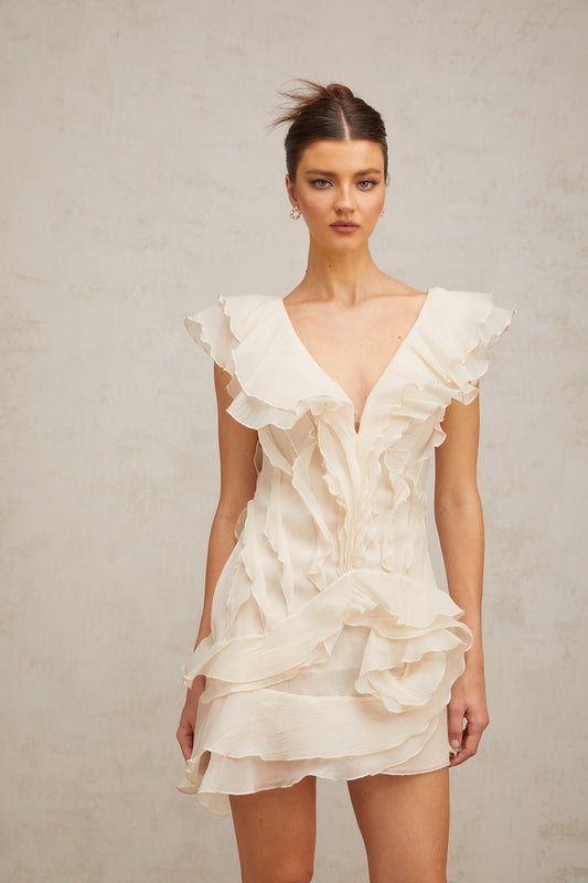 Hélène faux-flower layered ruffled mini dress