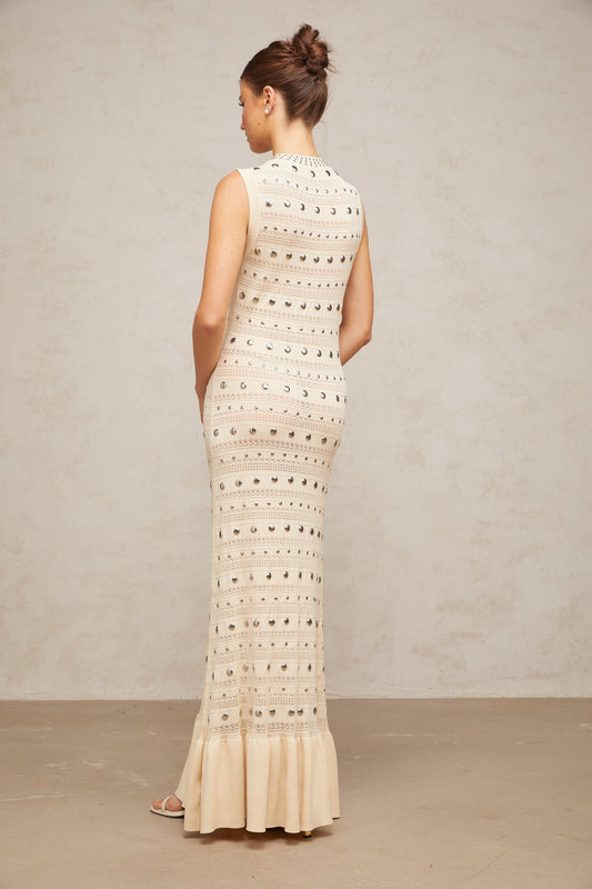 Chloé studded crochet-knit maxi dress in Neutrals