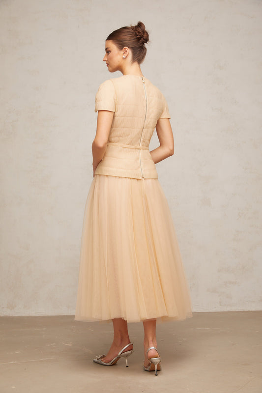 Ludivine floral-appliqué tulle top & skirt matching set