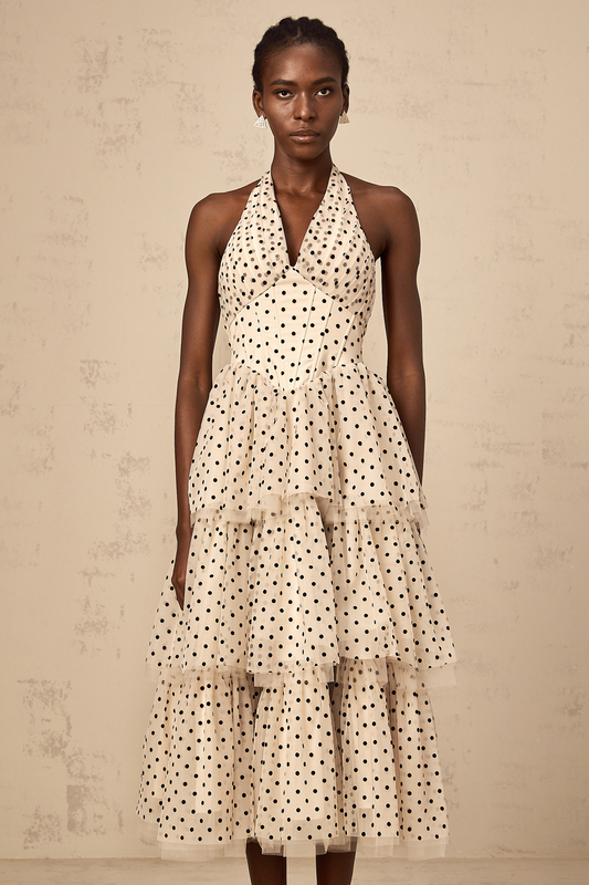 Philae ivory polka-dot tiered midi dress