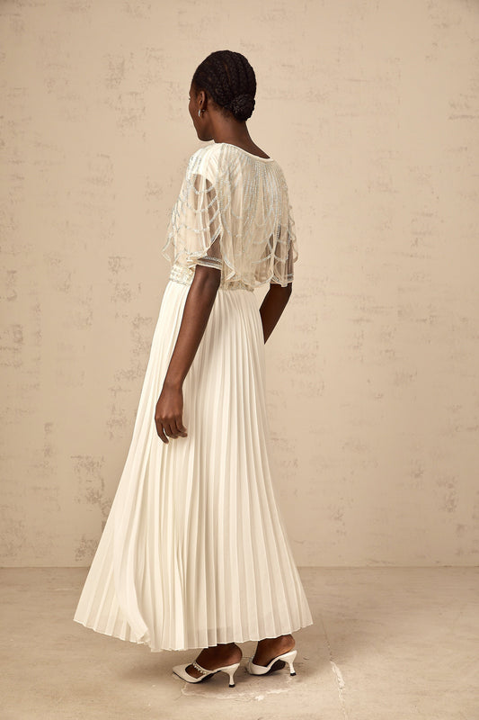 Xénia white crystal-embellished pleated maxi dress