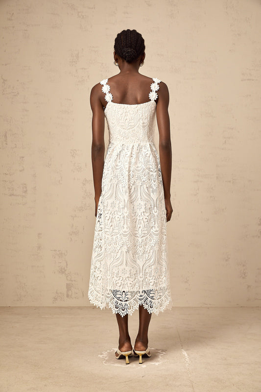 Paol white guipure-lace midi dress