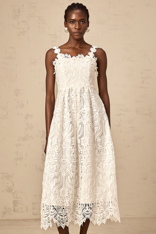 Paol white guipure-lace midi dress