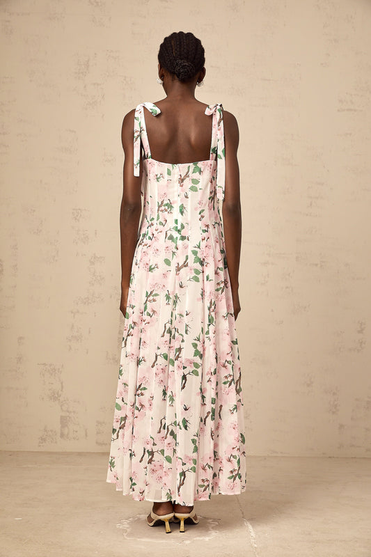 Noèle pink floral-print tied-strap maxi dress