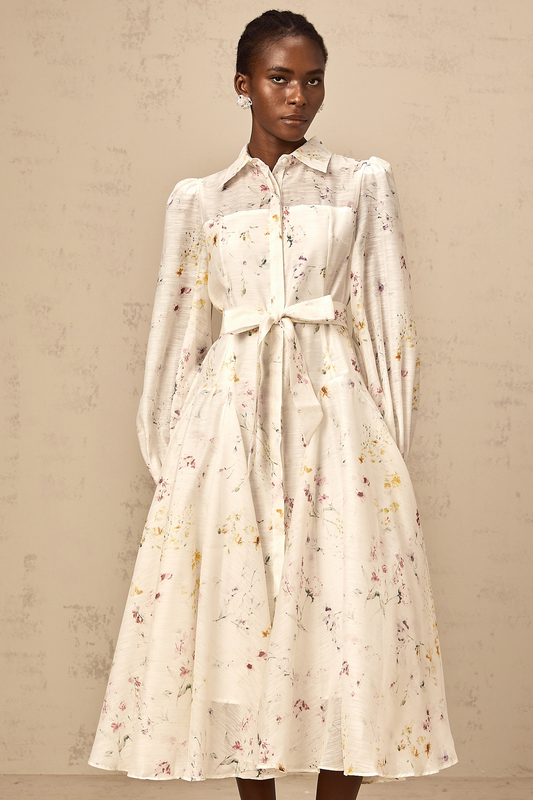 Zoé white floral-print tied midi dress