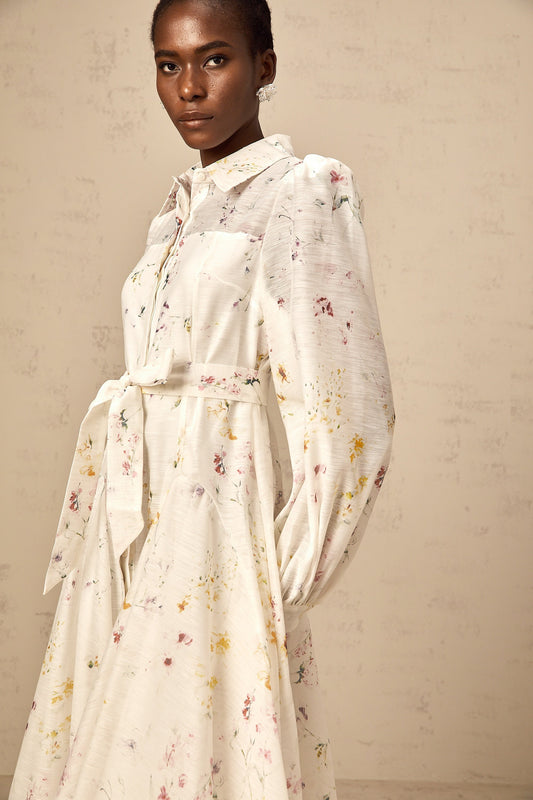 Zoé white floral-print tied midi dress