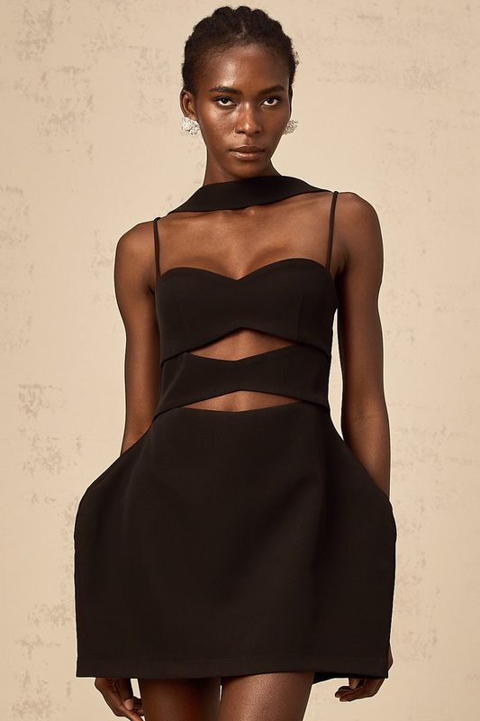 Mylene black cut-out puff mini dress