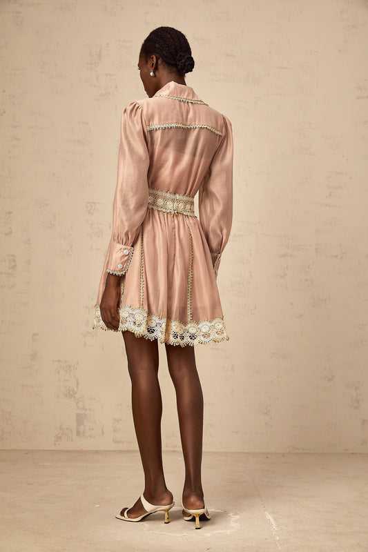 Zazie salmon-pink lace-trim shirt & skirt matching set