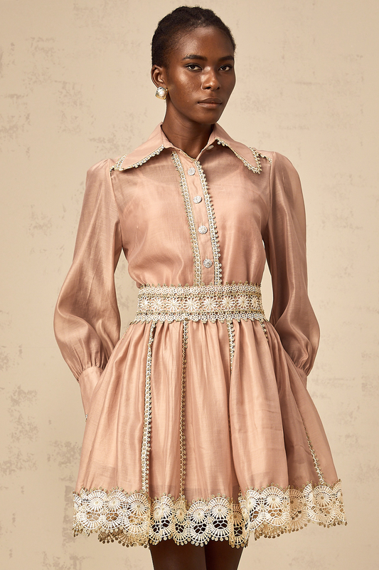 Zazie salmon-pink lace-trim shirt & skirt matching set
