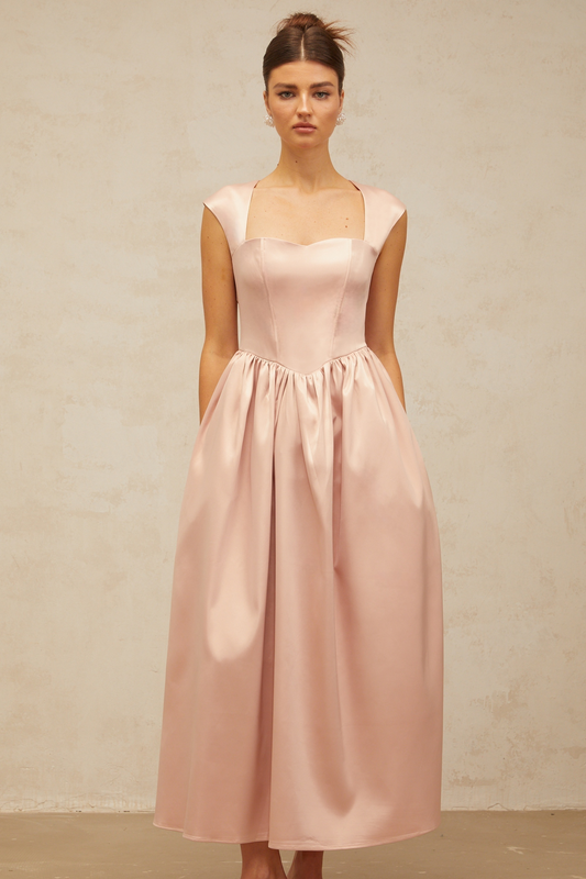 Madeleine pink A-line satin midi dress