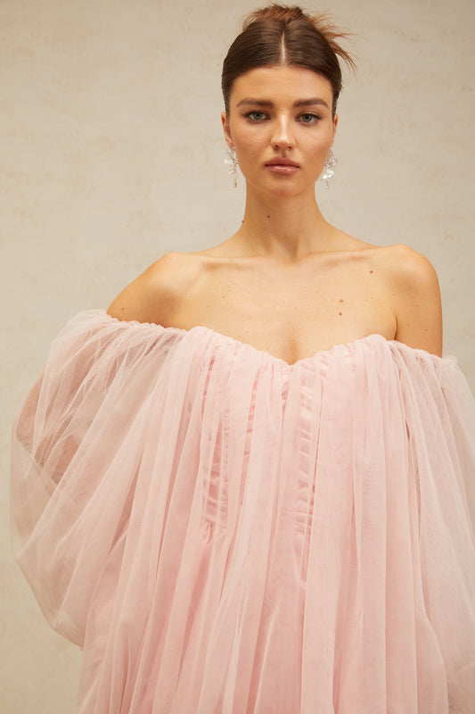 Avril layered bubble tulle mini dress in Pink