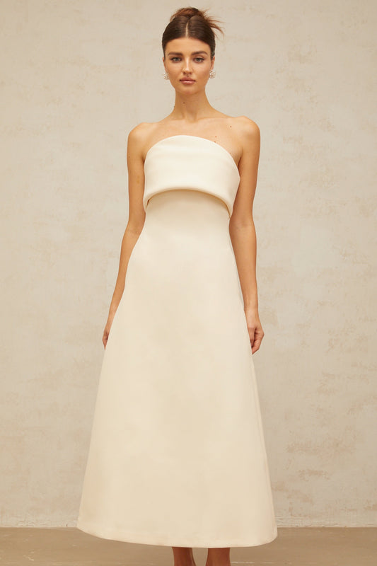 Raphaëlle white folded corset midi dress