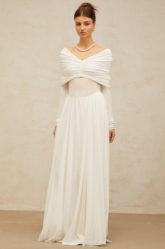 Vérane white draped-detail ruched maxi dress