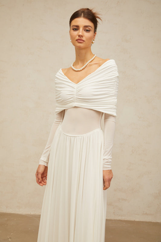 Vérane white draped-detail ruched maxi dress